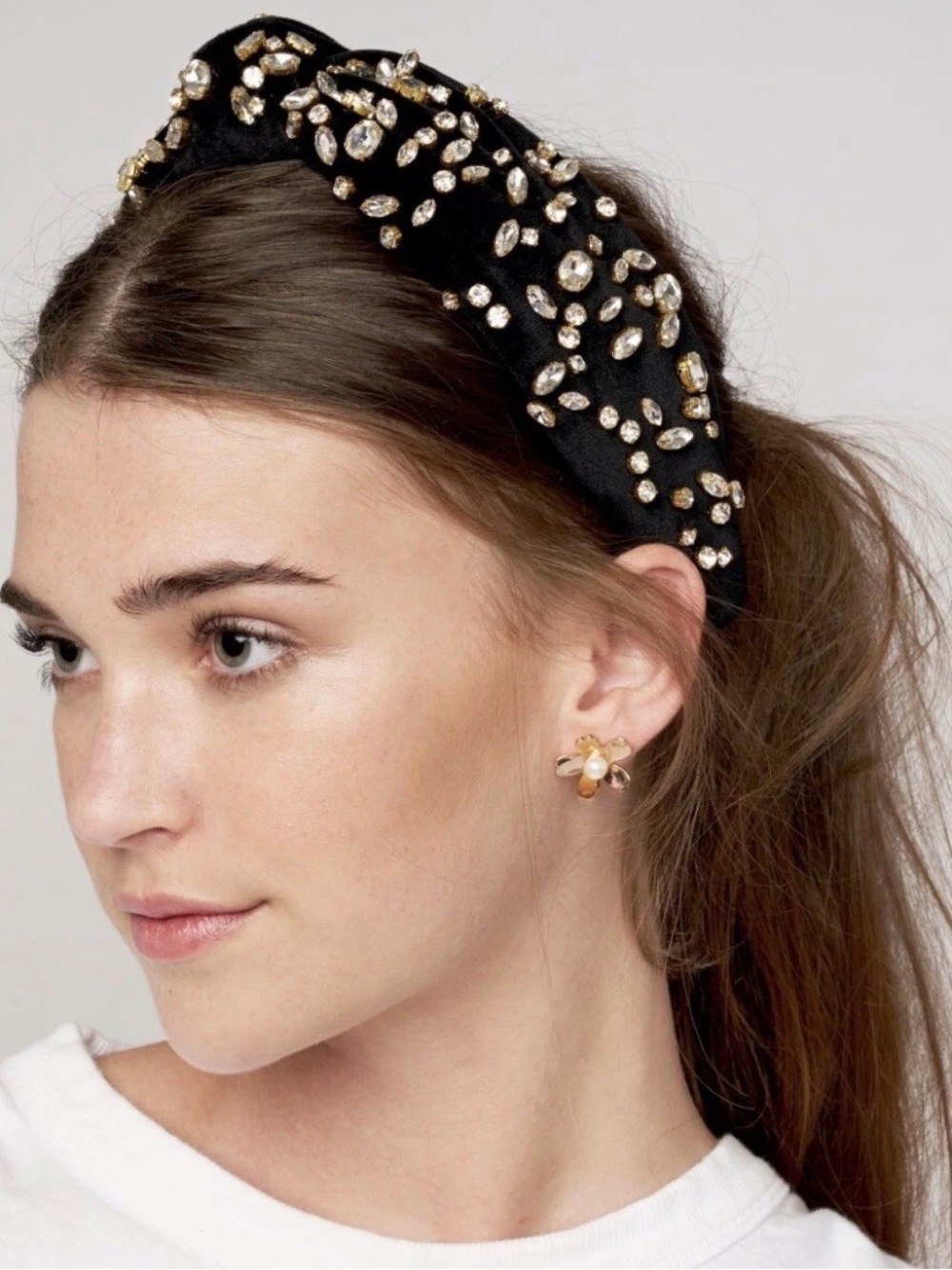 Lele Sadoughi Mixed Crystals Jet Black Velvet Knot Headband